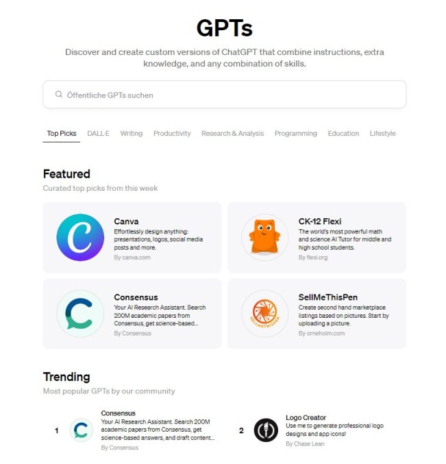 GPT Store in ChatGPT Plus