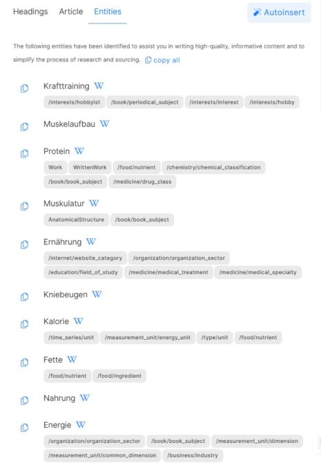 Entitäten in NeuronWriter