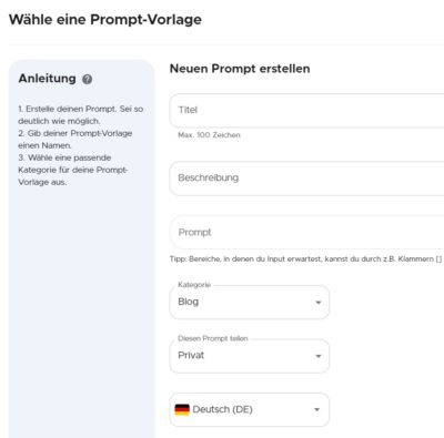 Eigenen Prompt in Neuroflash erstellen und abspeichern