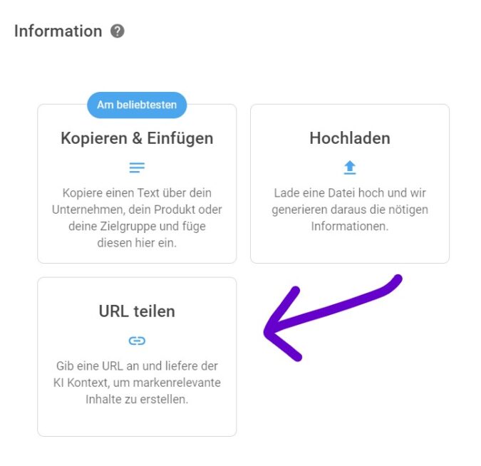 Neuroflash URL angeben und Informationen anhängen