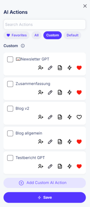 Meine KI-Aktionen in Wiz Write