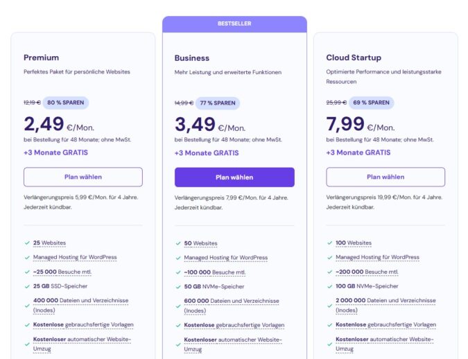 Hostinger - Webhosting Pläne