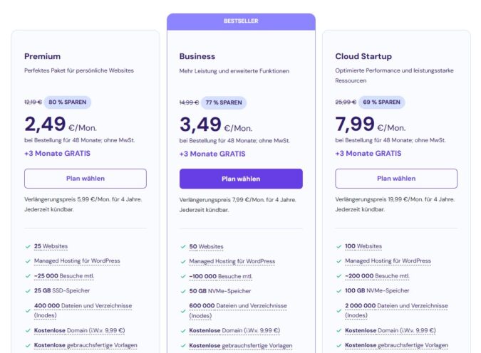 Hostinger WordPress Hosting Pläne