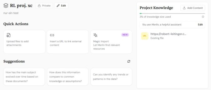 Projekte in Merlin AI