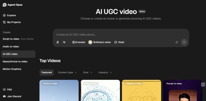 Agent Opus - AI UGC Tool