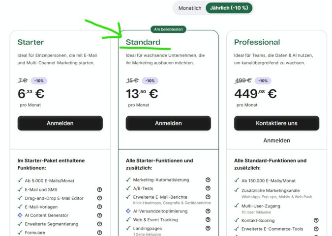 Meine Empfehlung: Standard-Plan