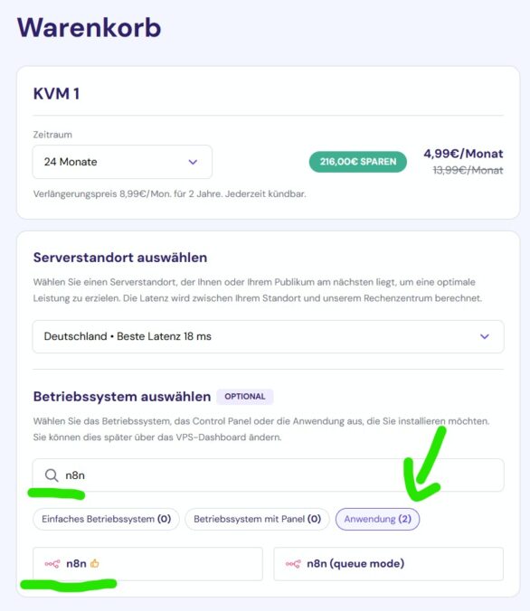 n8n beim VPS Kauf installieren