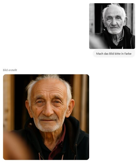 Schwarzweiß Bild eingefärbt mit 4o ImageGen