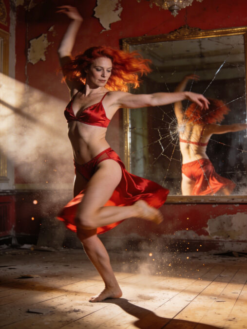 Frau, rote Haare, tanzen, sexy.