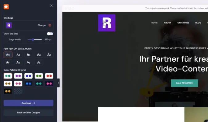 Template Auswahl und Branding Anpassung