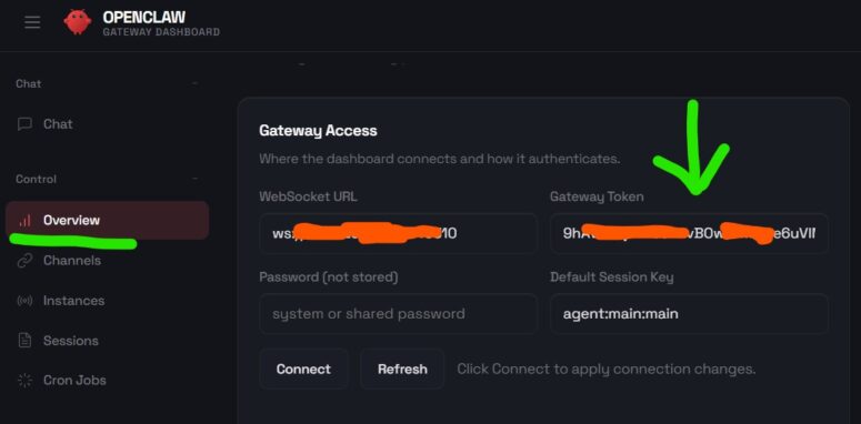 OpenClaw Gateway Token einfügen