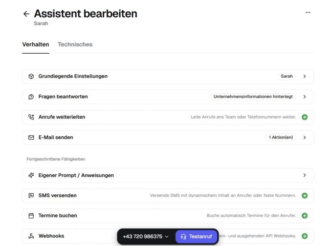 Einstellungen bei meiner KI-Telefonassistentin