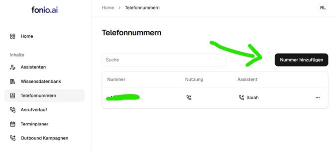 Nummer hinzufügen