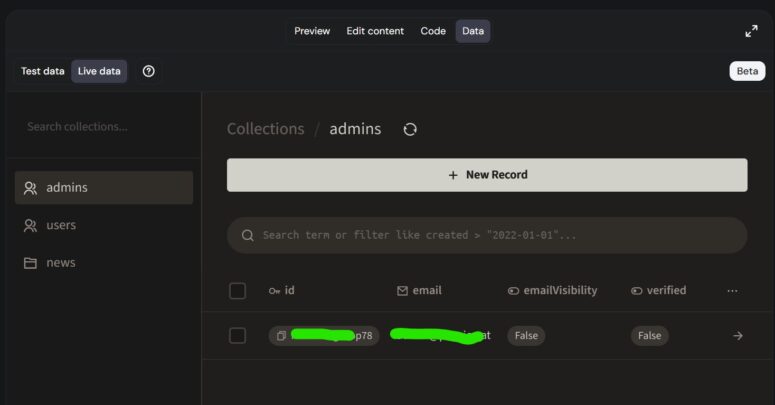Integrierte Datenbank-Funktion in Horizons