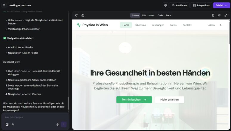 Erster Entwurf der Webseite