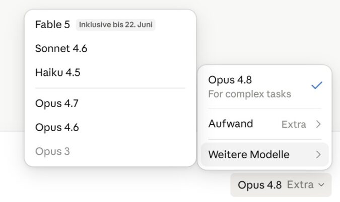 Claude Modellauswahl mit Fable 5 - inklusive bis 22. Juni
