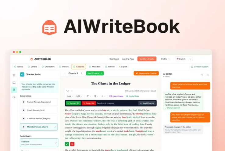 AIWriteBook - KI-Tool zum Erstellen eines Buchs, Kapitel-Editor mit KI-Assistent