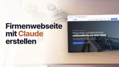 Firmenwebseite mit Claude erstellen - fertige Webseite einer Elektrotechnikfirma im Browserfenster auf einem Schreibtisch