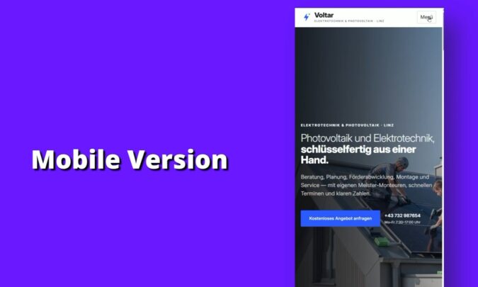 Mobile Ansicht der mit Claude erstellten Firmenwebseite auf dem Smartphone