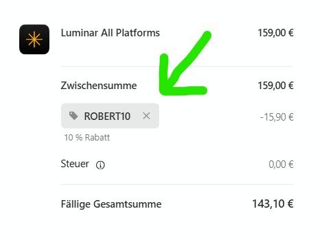 Luminar Rabattcode Robert10 im Checkout - 10 % zusätzlich zur Rabattaktion