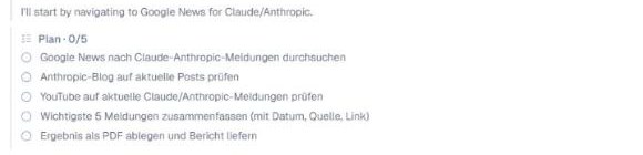 Plan des Agenten mit einzelnen Schritten