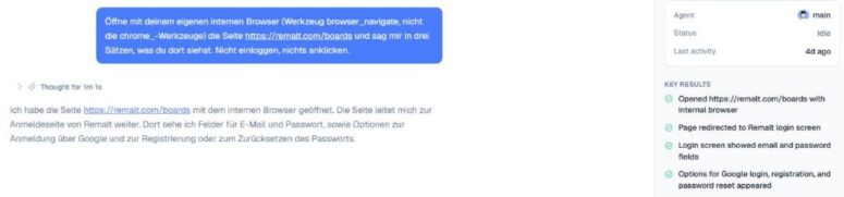 Agent öffnet eine Webseite mit seinem internen Browser